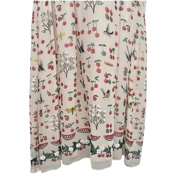 Anna Sui Anthropologie Silk Cherry Sleeveless Dress Cottagecore Pinup Size 12 - Picture 3 of 16